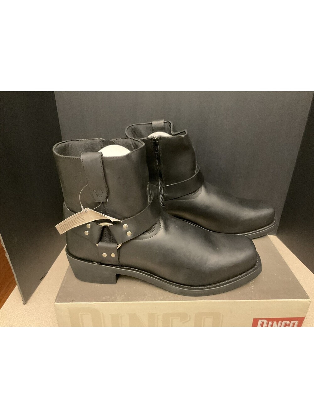 NEW! MENS DINGO REV UP ZIPPER MOTORCYCLE SQUARE TOE LEATHER BOOTS. SIZE 15D.
